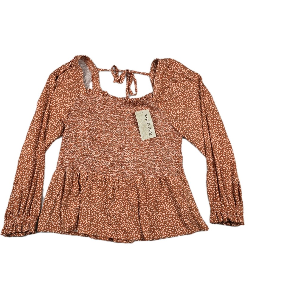 Rewind Tie Back Orange Heart Pattern Women's Size XXL Blouse Top New